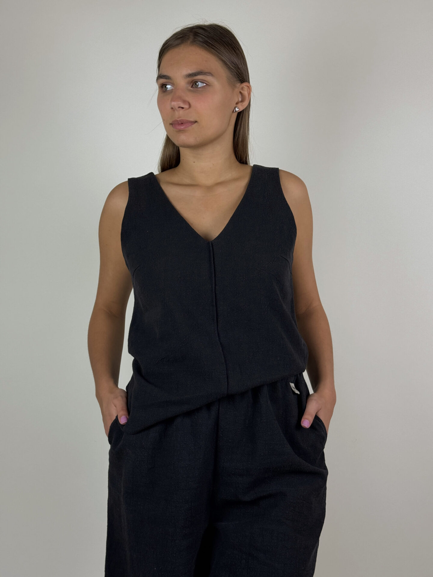 Black Ramie linen top