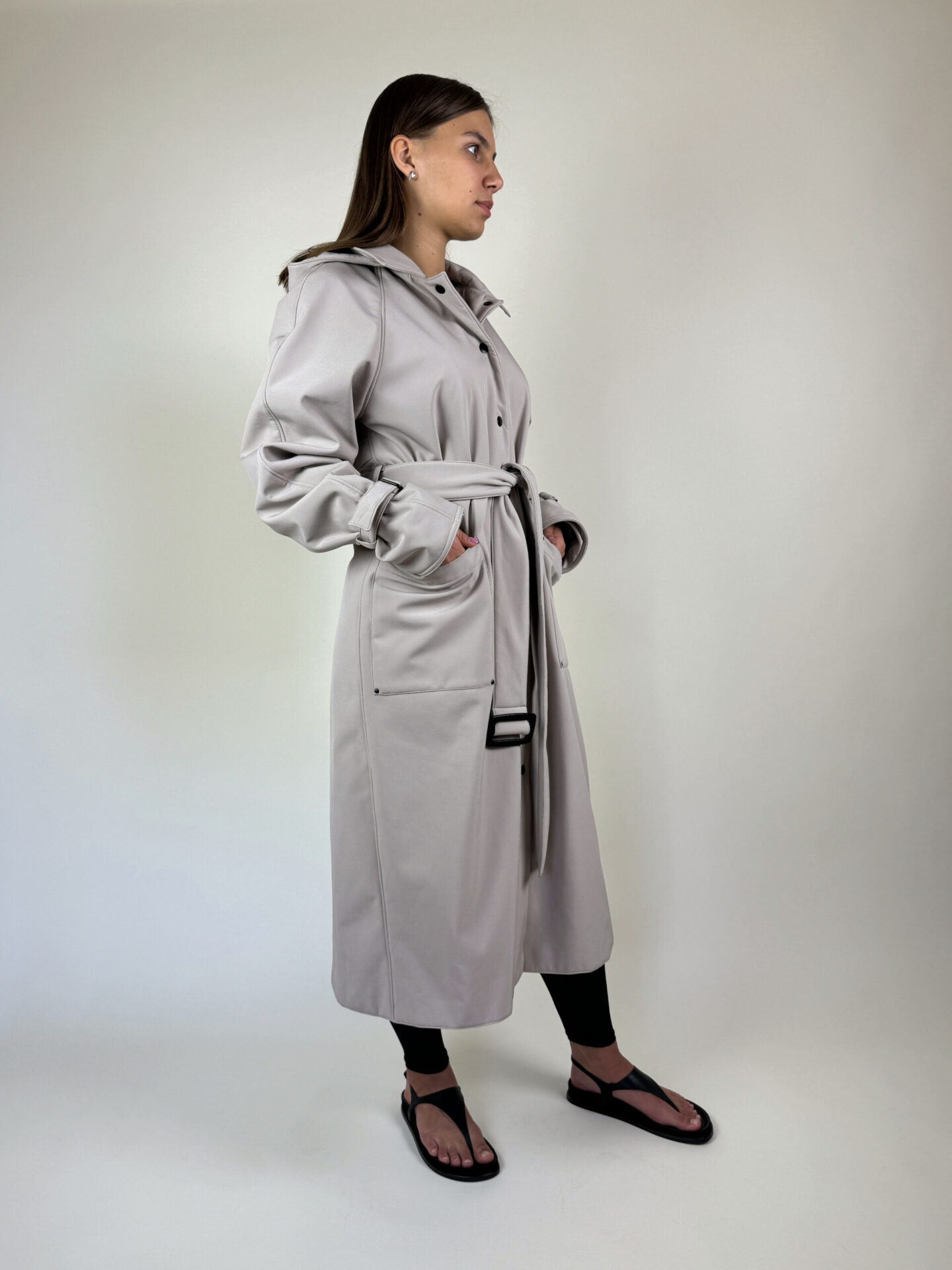 Beige softshell trench coat